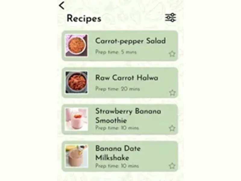 Recipe recommendations display screen