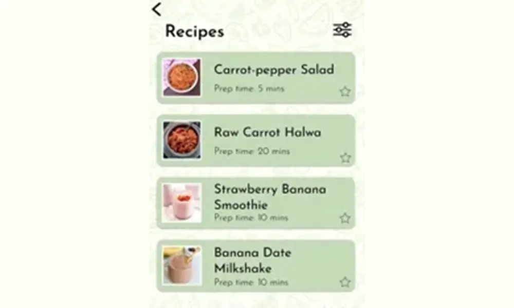 Recipe recommendations display screen