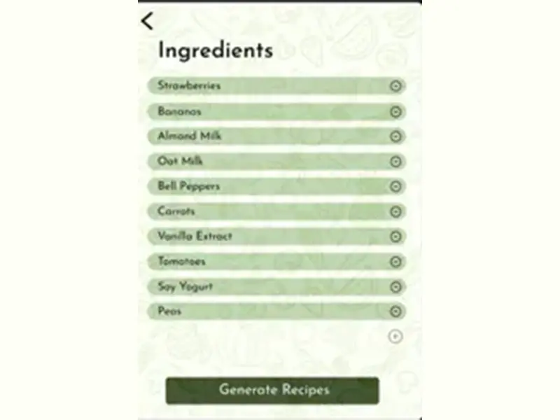 Cooking Compass ingredients selection interface