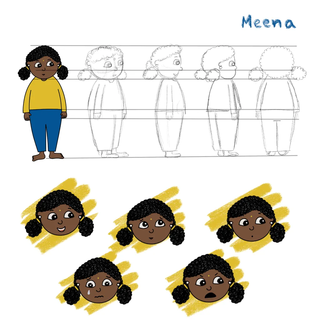 Character design of Meena with different expressions