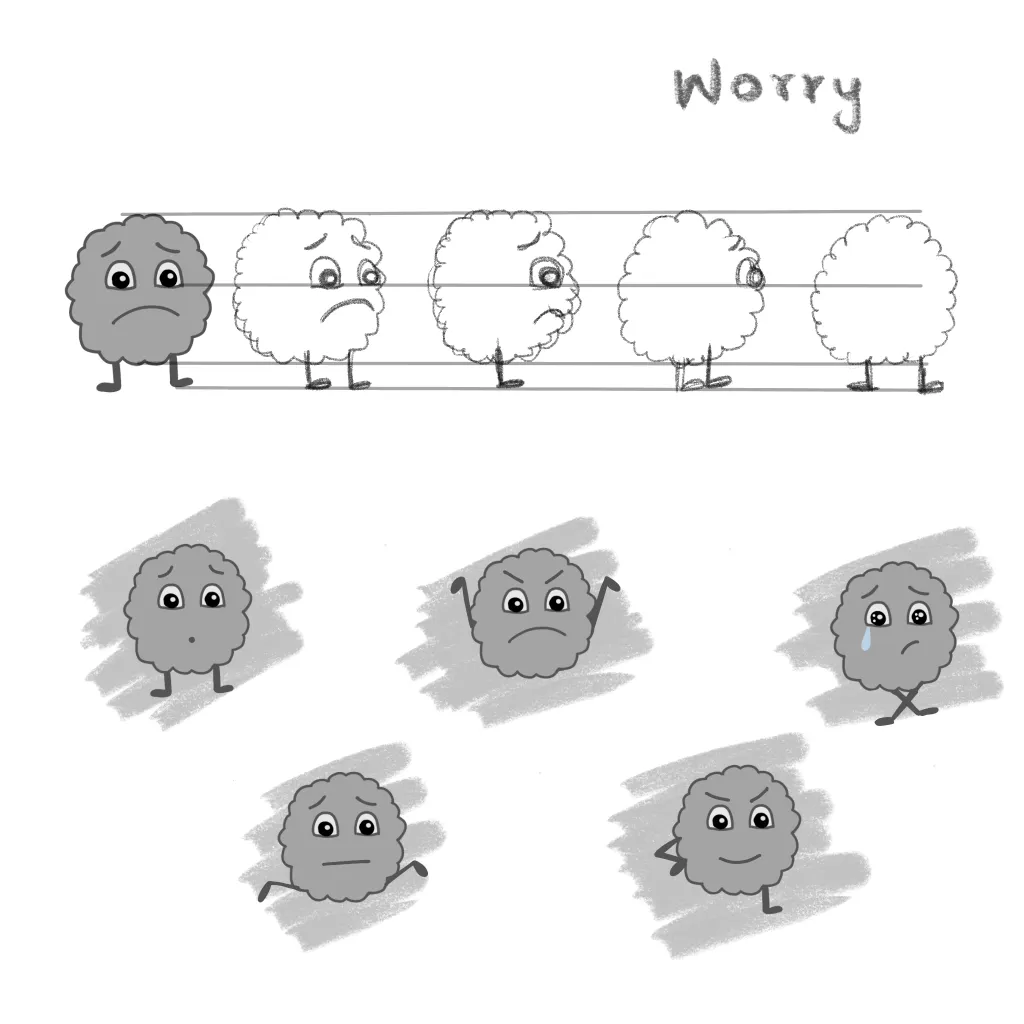 Worry character design with different emotions
