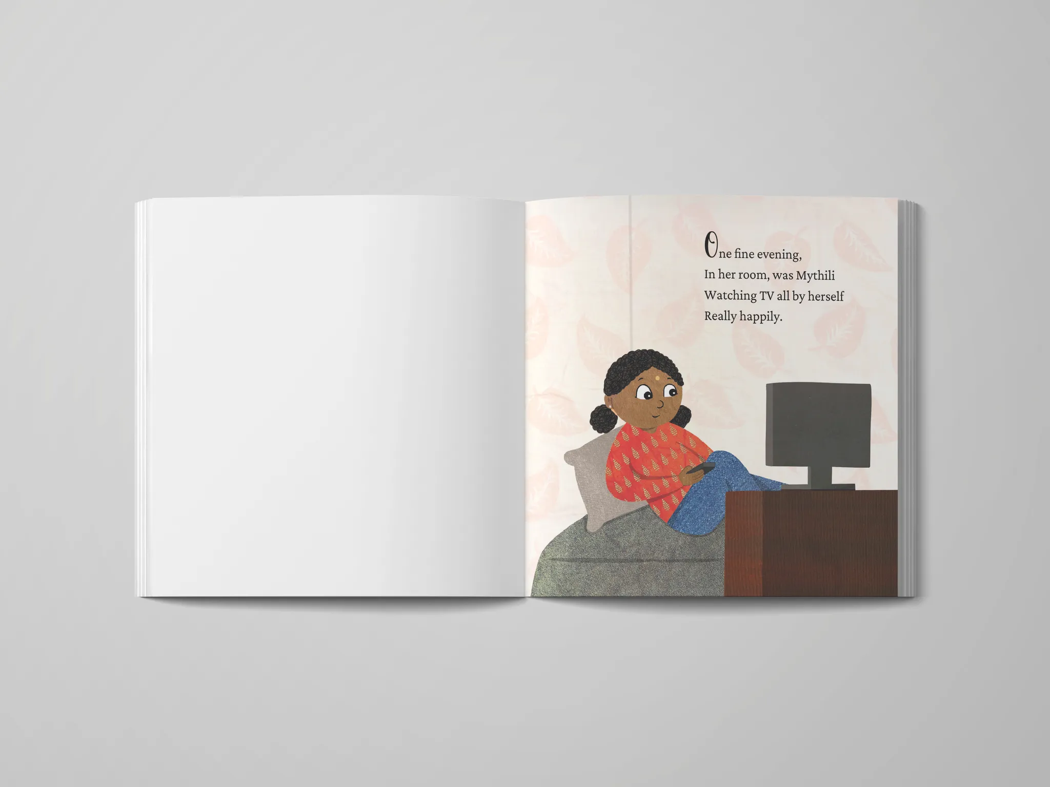 A page from Mythili and her Worry showing the character in bed