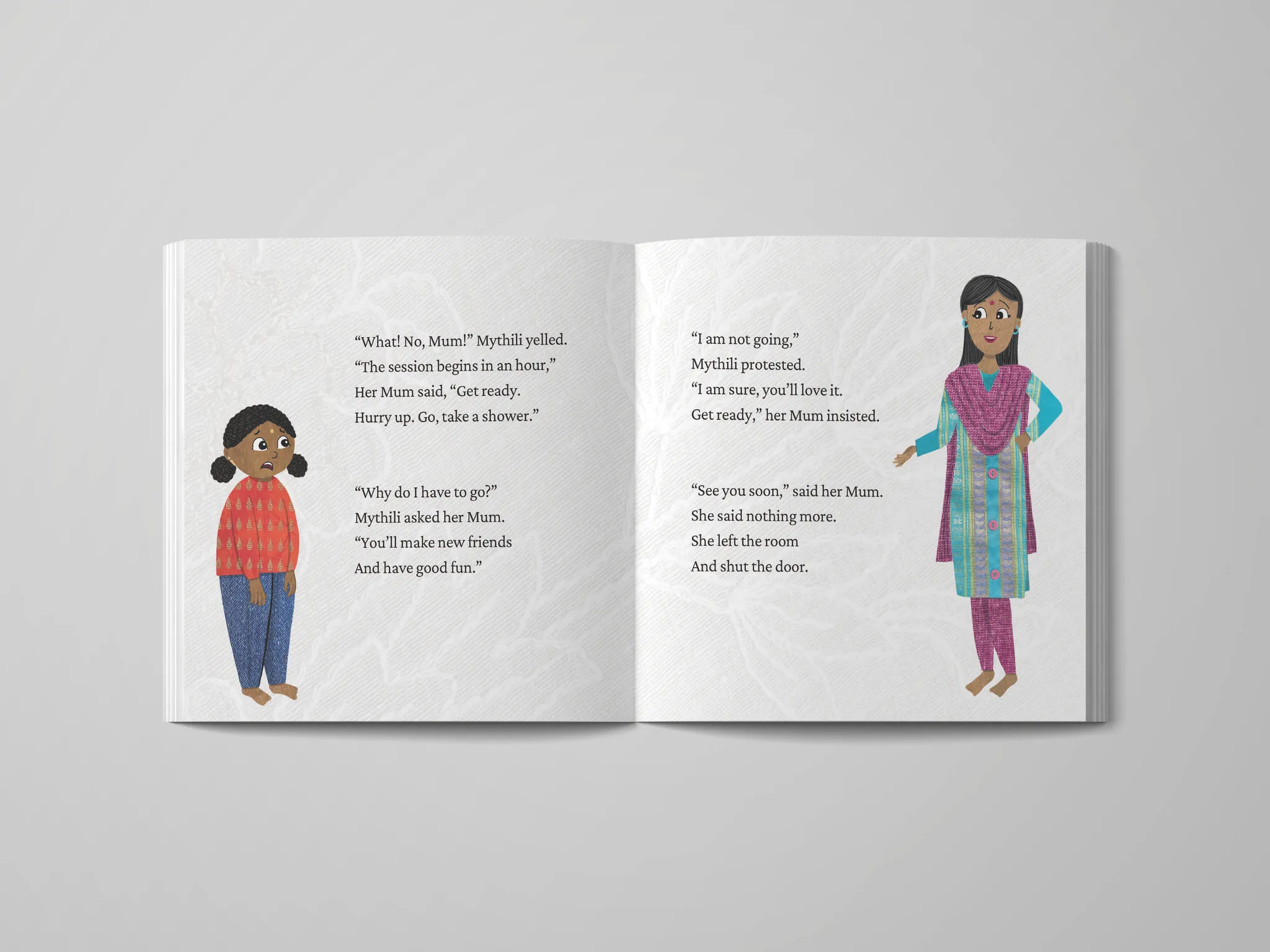 A page from Mythili and her Worry showing the character with her mother